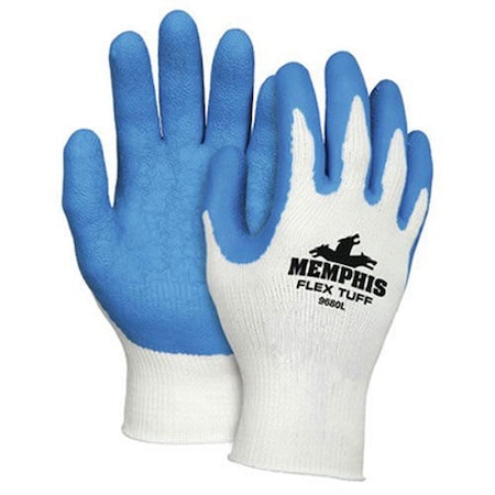 Premium Latex Coated String Gloves, White/Blue, Large